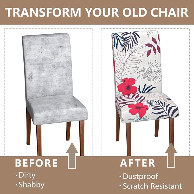 Stretch Dining Chair Covers Set of 4,Floral Print Chair Covers,Soft Removable Washable,Pet Friendly Furniture Protector,Universal Chair Slipcovers for Home, Kitchen,Ceremony Dining Room Seat