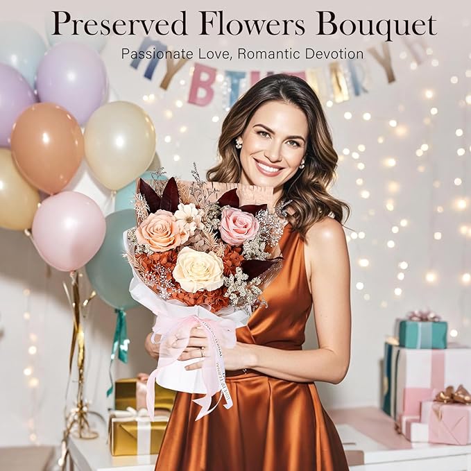 Preserved Bouquet of Flowers - Forever Flowers for Delivery, Real Eternal Roses for Her Mother Mom Grandma Wife Anniversary Birthday Gifts for Women, Champagne