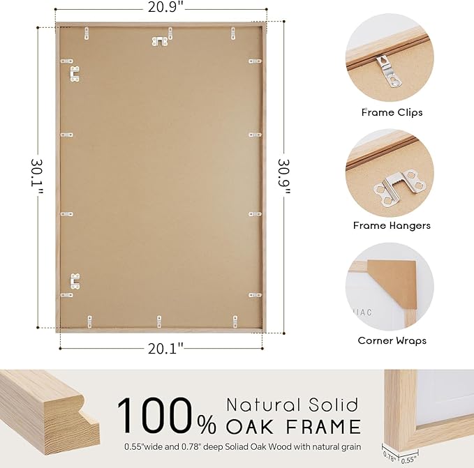 puthiac 20x30 Oak Wood Picture Frame -20"x30" Poster Frames for Wall, 20x30 Picture Frames, 20 x 30 Picture Frame, 20 x 30 Frames for Wall(1 Pack, Beige)