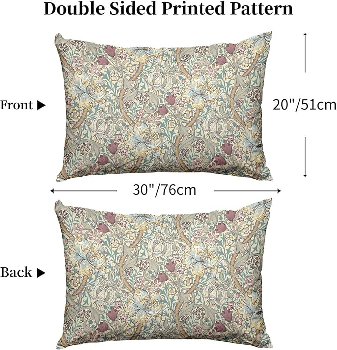 William Morris Floral Pillow Protectors with Zipper Standard Size Vintage Botanical Print Pillow Covers Set of 2 Boho Flowers Pillowcases Mid Century Modern Bed Pillow Covers 20"x30" Yellow
