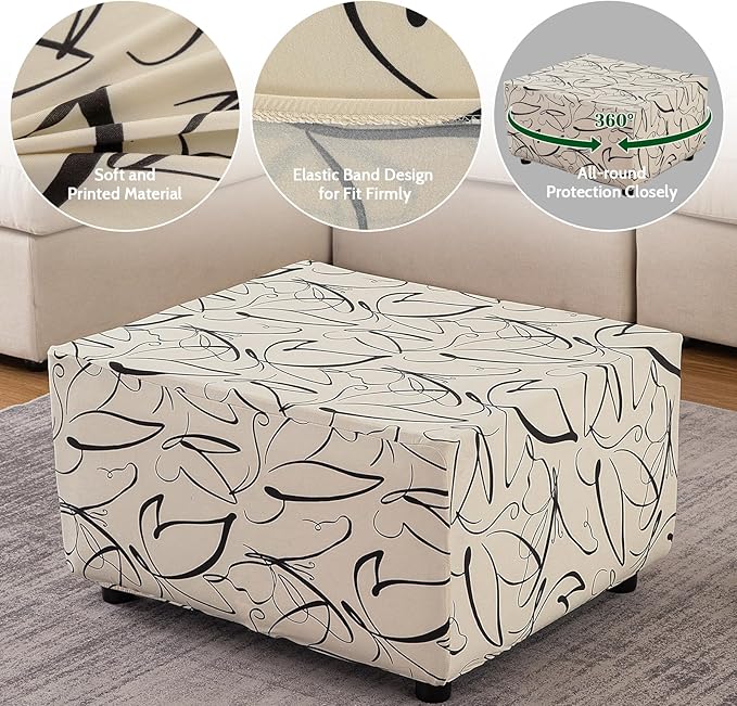 HAOYONG Ottoman Cover Rectangle Printed, Stretch Footstool Slipcover Soft Fabric Protector for Rectangular Ottoman in Living Room or Bedroom Washable Medium