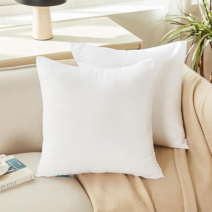 Oubonun 30 x 30 Throw Pillow Inserts - Soft, Plush & Decorative Down Alternative Pillows for Couch Sofa Bed, Machine Washable - White, Pack of 2
