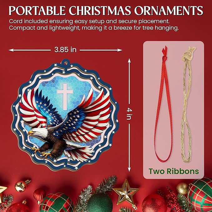 FLAGWIX Christmas Bald Eagle Gifts for Men Women - American Eagle Suncatcher Ornaments 2025 for Tree Decorations - Christmas Ornaments for Home Decor, Eagle Gifts for Mom Dad, Friend Gift Ideas