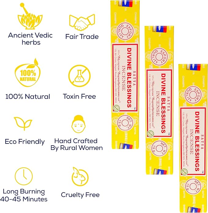 Satya Divine Blessing Incense Sticks, Satya Bng (Bangalore) Insenses 15gmx3 Pack with Raajsee Incense Holder Bundle, Satya Nagchampa Natural Incense