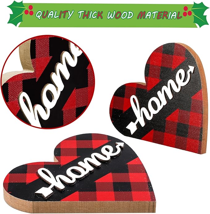 Jetec 2 Pcs Rustic Table Decorations for Living Room Home Decor Farmhouse Valentines Day Centerpiece Small Love Wooden Heart Decor for Dining Room Shelf Valentines Gift Decoration(Stylish Style)