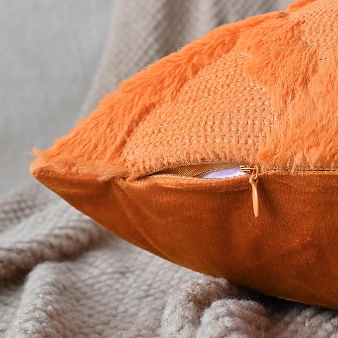 Set of 2 Soft Moroccan Throw Pillow Covers 18x18 Inch Plush Boho Decorative Pillow Cover Accent Cushion Case for Couch Sofa Bed, Orange