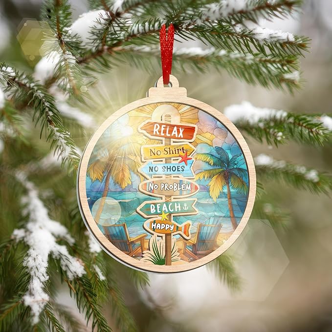 AVERXO Beach Ornament for Christmas Decorations - Suncatcher Christmas Ornaments 2025 - Beach Gifts for Women Men, Ocean Gifts for Mom Dad Friends Couple, Beachy Christmas Ornaments for Ocean Decor