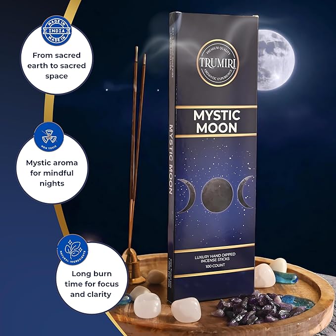 Mystic Moon Incense Sticks - Pack of 100 Insence-Sticks for Invoking Moon Magic - Made with Natural Raw Ingredients - Scented Insense Spiritual Inciensos Incents