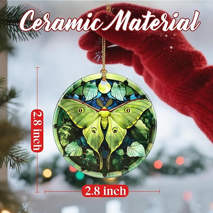 Christmas Ornaments, Dodosky 2.8in Ceramic Luna Moth Ornament, Xmas Decor, Christmas Tree Ornaments, Xmas Decorations for Tree, Holiday Ornament, Luna Moth Gifts, Gifts for Women Men
