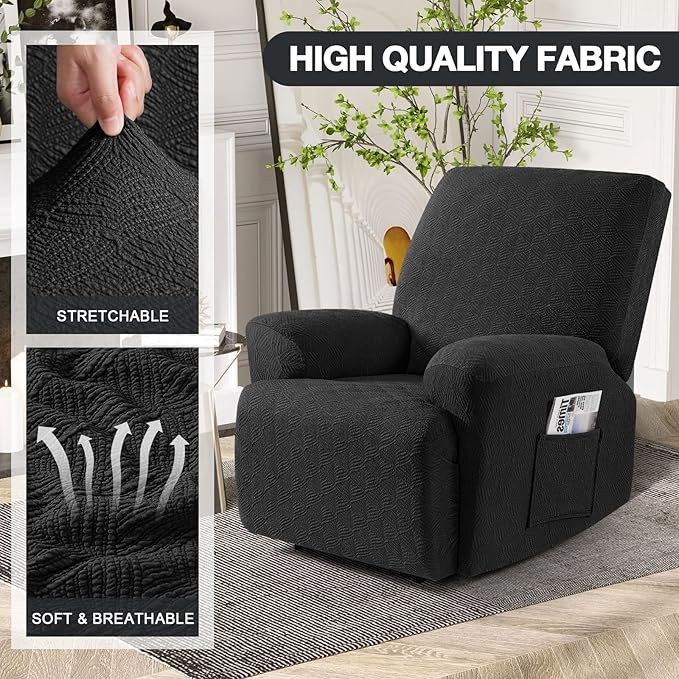 Timeles Recliner Covers Extra Wide Recliner Chair Covers Reclining Couch Covers Sofa Slipcovers Stretch Soft Washable (Single-Seater Oversized, Black)