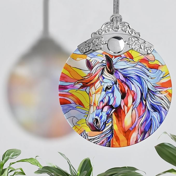 Stained Glass Christmas Ornaments, Jocidea Horse Ornaments for Christmas Tree, Christmas Tree Decor, Horse Lovers Gifts, Holiday Decor and Xmas Gifts Ideas