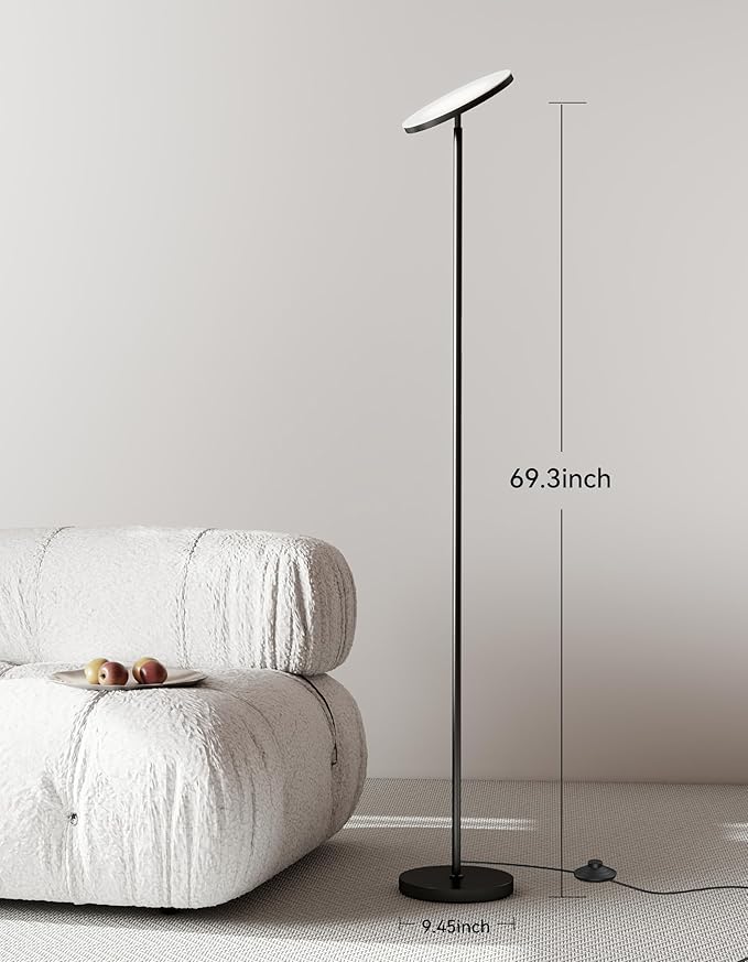 JOOFO LED Floor Lamp – Super Bright Torchiere with Remote & Foot Switch, Stepless Dimmable Tall Standing Lamp, 69" Modern Pole Light for Corner, Living Room, Bedroom, Reading, Office