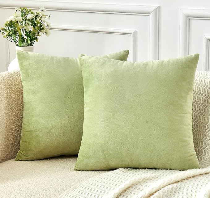 Throw Pillow Covers Sage Green Set of 2 20x20 Inch Pillow Covers, Soft Velvet Decorative Pillowcases for Couch Sofa Bed, Home Boho Decor, Modern Farmhouse Cushion Covers