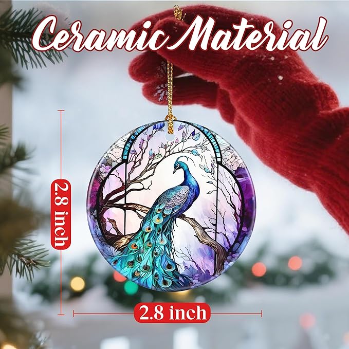 Christmas Ornaments, Dodosky 2.8in Ceramic Peacock Ornament, Xmas Decor, Christmas Tree Ornaments, Xmas Decorations for Tree, Holiday Ornament, Gifts for Peacock Lovers, Gifts for Women, Mom, Grandma