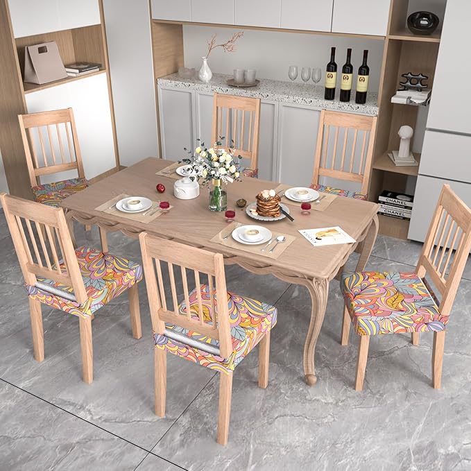 Stretch Dining Chair Seat Covers Set of 4,Dining Chair Slipcovers, Floral Printed Chair Covers,Soft Fabric Washable Upholstered Chair Seat Protector, No Rear Covers for Home Kitchen Dining Room