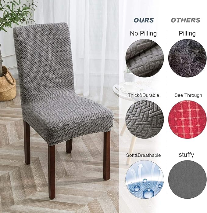 Genina Waterproof Chair Covers for Dining Room Kitchen Chair Covers Parson Dining Chair Slipcover (Gray, 2 PCS)