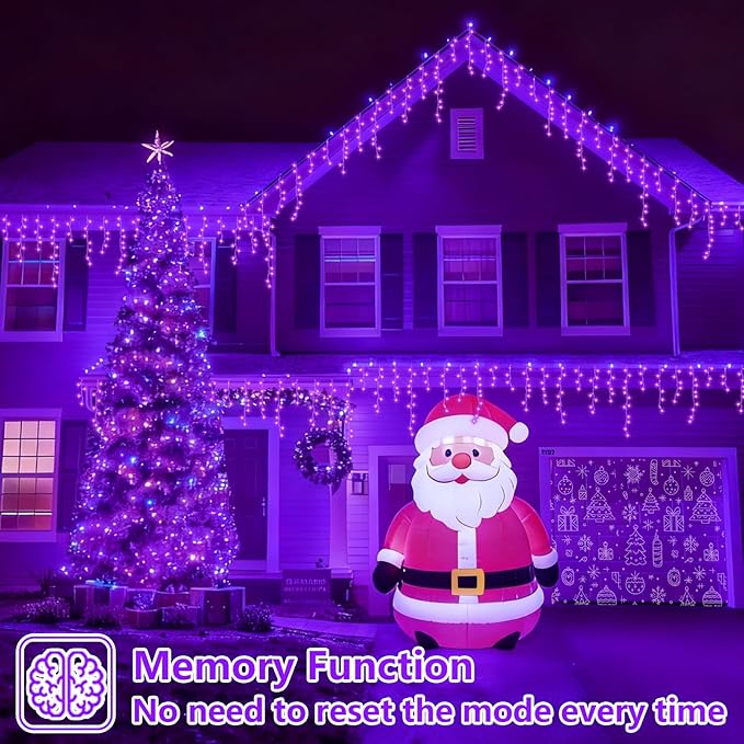 YEGUO 33ft 400 LED Purple Icicle Christmas Lights Outdoor Waterproof, 80 Drops Icicle Light Connectable, 8 Modes Christmas Lights Indoor with Memory Timer