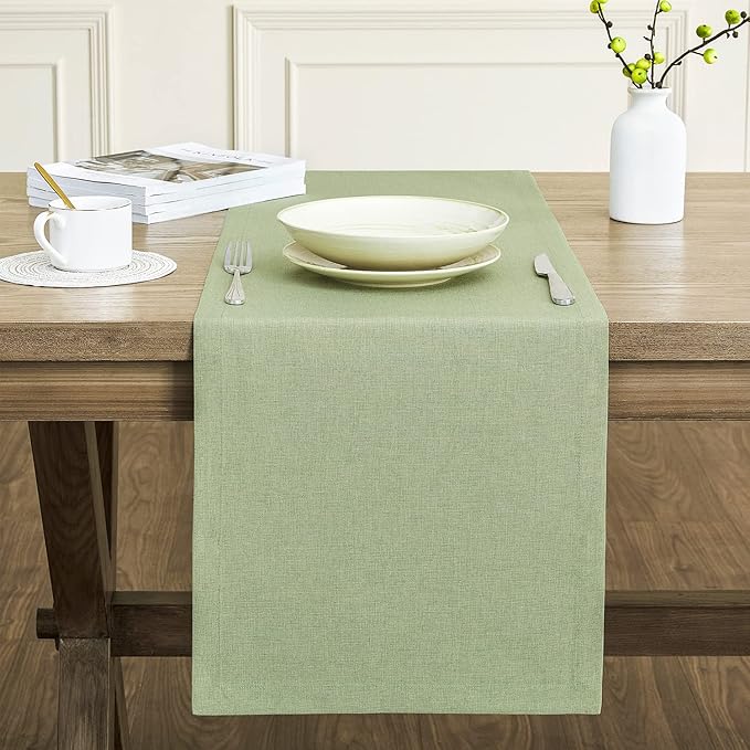 ZeeMart Basic Linen Style Table Runner, 14 x 72 Inch Sage Green, Rustic Farmhouse Green Table Runners 72 Inches Long, Everyday Polyester Table Runner - Machine Washable & Easy Care