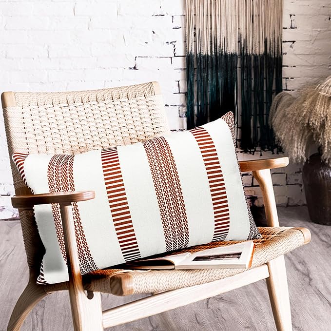 Decorative Throw Pillow Covers Set of 2 Coffee Boho Striped Pillow Covers 12x20 Inch Throw Pillow Cover Linen Pillowcase Farmhouse Outdoor Pillow Covers for Couch Sofa Bed Living Room