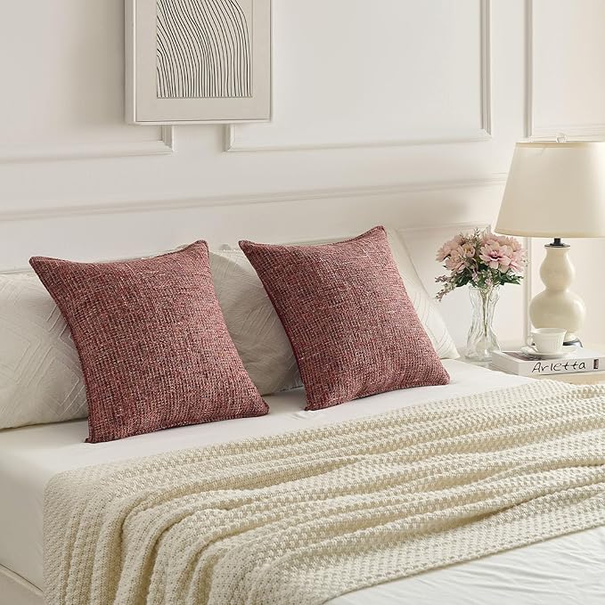 FUTEI Burgundy Decorative Throw Pillow Covers 26x26 Inch Set of 2,Soft Chenille Tweed Textured Euro Pillow Shams,Modern Home Decor for Couch Bed Living Room