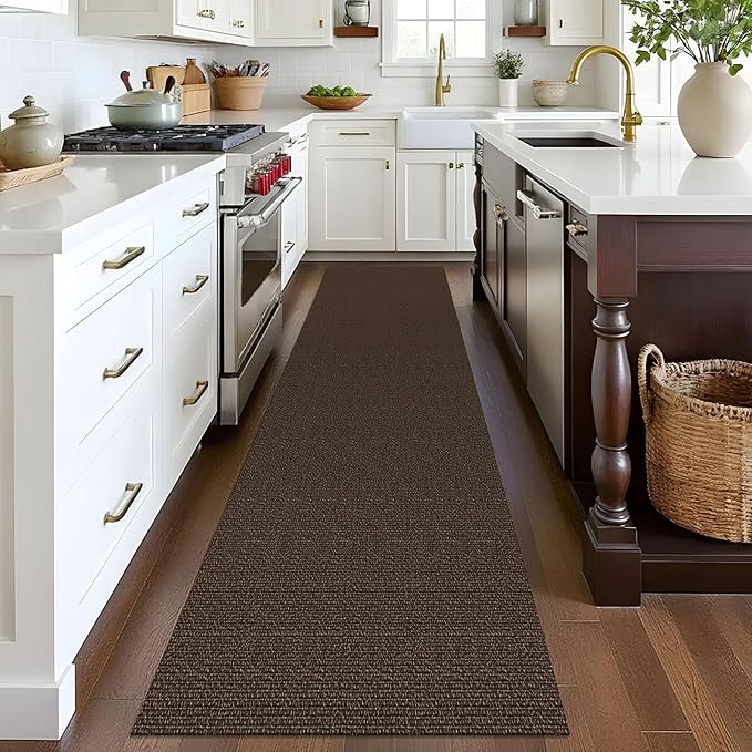 EARTHALL Washable Runner Rug 2x8 Ft Non Slip Runners for Hallways Cotton Rubber Backed Kitchen Runner Braided Indoor Floor Carpet Runners for Entryway, Hallway, Kitchen, Bedroom, Brown/Coffee