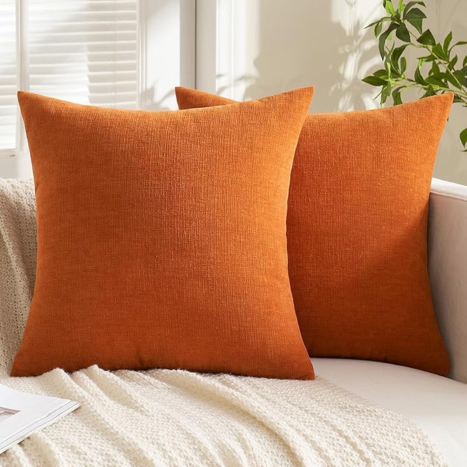 MIULEE Orange Couch Pillow Covers 22x22 Inch, Set of 2 Soft Chenille Decorative Square Throw Pillow Covers Farmhouse for Sofa Living Room Bed