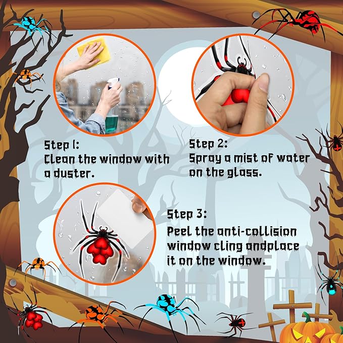 80 PCS Halloween Spider Mirror Decals Halloween Window Decoration Clings Removable Double-Sided Spooky Glass Stickers for Haunted House Indoor Outdoor Scary Static Clings for Holiday Party Decor