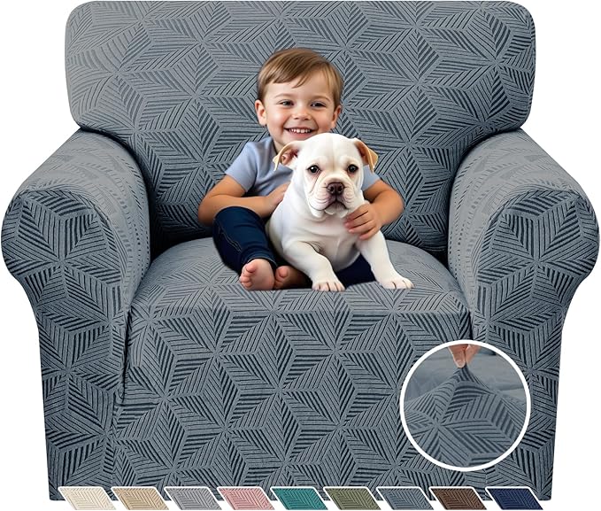 YEMYHOM 1 Piece Stretch Chair Sofa Slipcovers Couch Covers for 1 Seat, Jacquard Armchair Covers with Non-Slip Elastic Bottom, Thickened Furniture Protector for Dogs Pets kids (Small, Dark Gray）