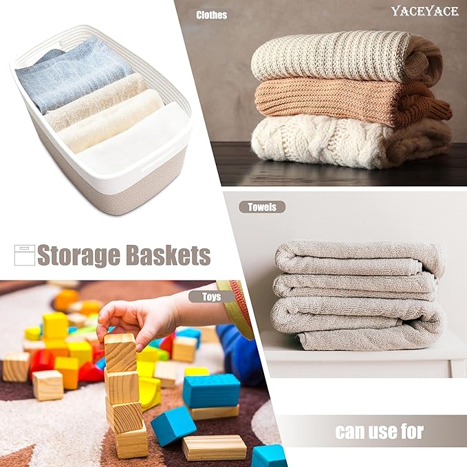 Storage Bins with Handles, 3 Pack Baskets for Shelves, Foldable Fabric Storage Bins with Handles for Home Organizing, Bathroom, Bedroom