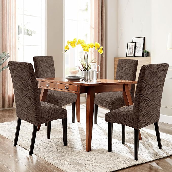 YEMYHOM Dining Chair Covers Set of 2, Stretch Dining Room Parsons Chair Slipcover, Removable Washable Furniture Protector for Home, Kitchen, Banquet (Brown)