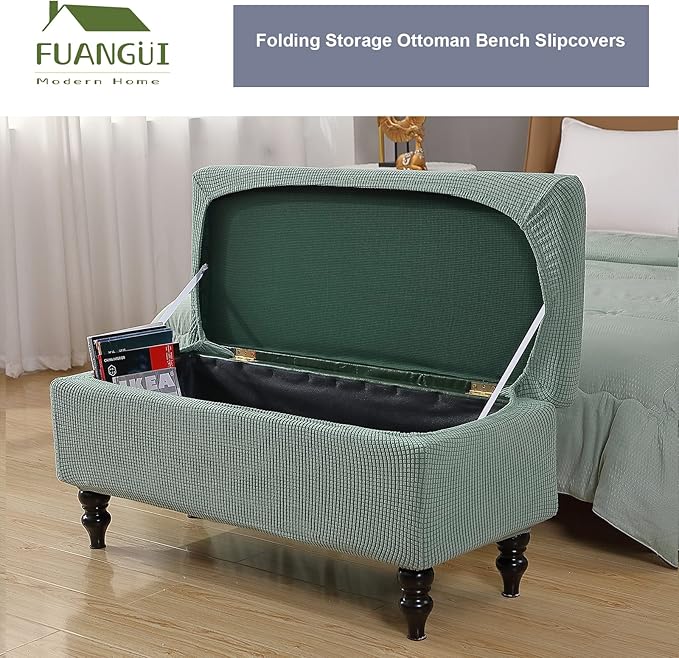 FUANGUI Ottoman Cover Stretch Storage Ottoman Bench Slipcover Jacquard Folding Storage Bench Ottoman Cover Footrest Stool Slipcover Footstool Protector Cover with Elastic Bottom,Medium