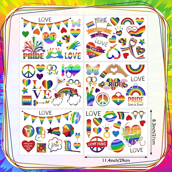 Eersida 6 Sheets Gay Pride Wall Stickers LGBTQ Rainbow Wall Decals Removable Vinyl Love Hearts Lesbian Gay Pride Sticker for Living Room Bedroom Home Month Decor Support