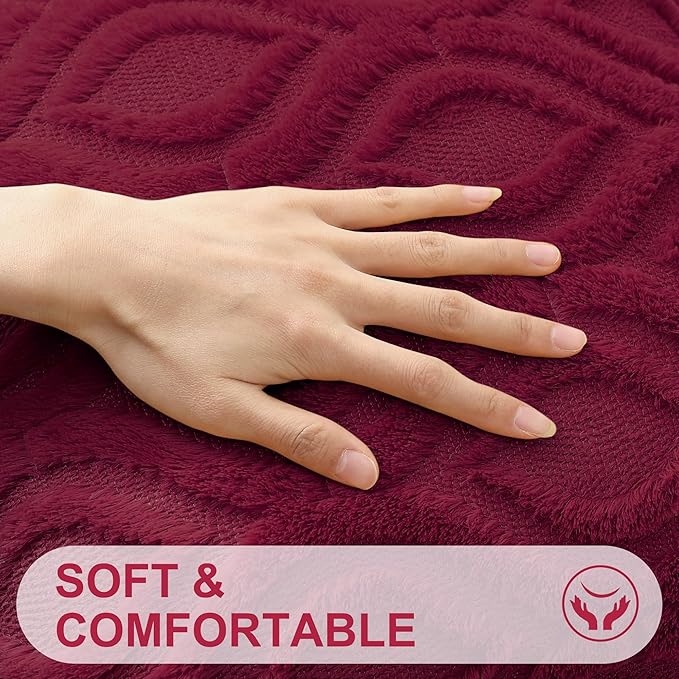 decorUhome Christmas Throw Pillow Covers 26x26 Inch Set of 2, Soft Plush Faux Wool Burgundy Solid Couch Pillow Covers, Accent Farmhouse Neutral Square Pillow Cases for Sofa Bed Living Room