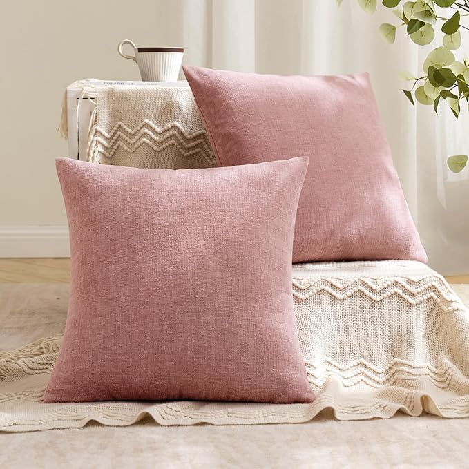 MIULEE Blush Pink Couch Pillow Covers 18x18 Inch, Set of 2 Soft Spring Decorative Square Throw Pillow Covers Farmhouse for Sofa Living Room Bed