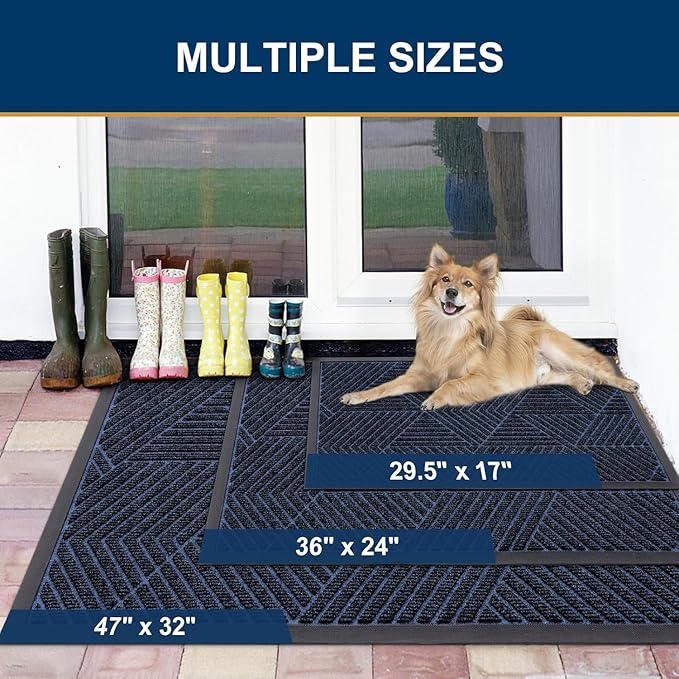 Smiry Front Door Mat Outside Entrance, Heavy Duty Sturdy Natural Rubber Doormat, Trap Dirt and Moisture, Easy Clean Low Profile Mats for Indoor Outdoor Entry, Irregular Triangle (29.5x17, Navy Blue)