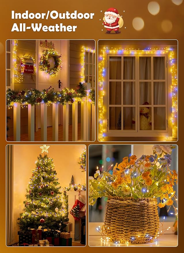 Twinkle Lights Battery Operated, 4 Packs Total 40FT 480LED Garland Lights Indoor, Battery Operated Fairy Lights for DIY Wreath Home Bedroom Christmas Decorations, Firecracker Starry Light, Timer