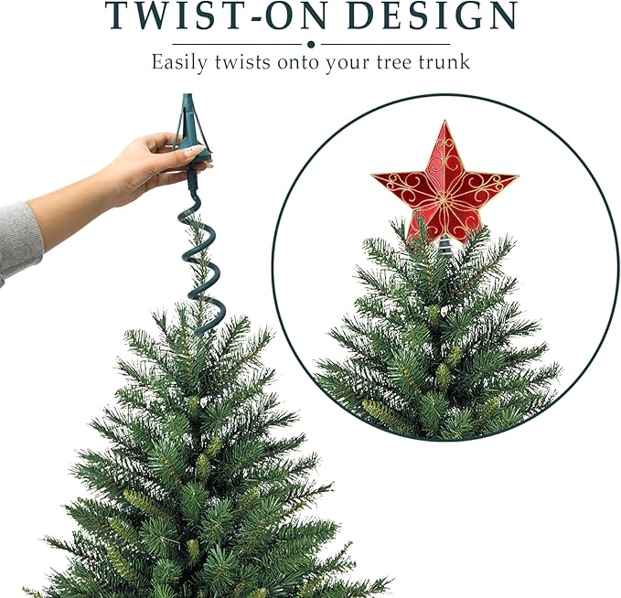 Upgraded Christmas Tree Topper Holder, Universal Twist-on Tree Topper Stabilizer with Adjustable Attachment for Stabilizing Treetop Ornaments, Fits Most Treetops Types