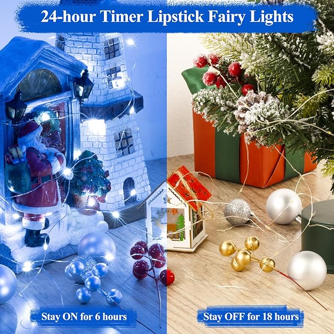 Lakumu 32FT(16 * 2) LED String Lights Battery Operated, Rechargeable Fairy Lights with Timer, Mini Twinkle Lights for Bedroom, Christmas, Wedding,Centerpiece Table Decor Blue