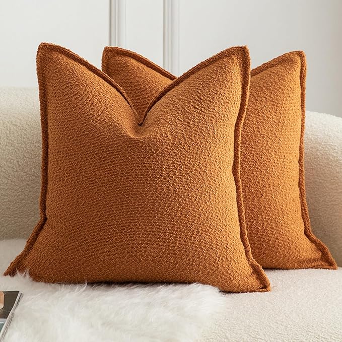MANDIOO Pack of 2 Decorative Throw Pillow Covers Accent Solid Woven Textured Cushion Covers Pillow Cases Bedroom Living Room Sofa Home 20 x 20 Inch Tobacco