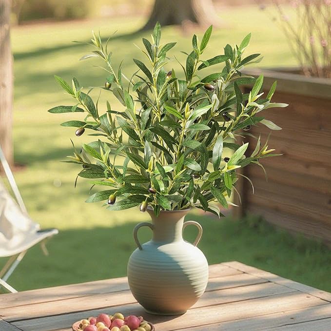 Fake Plants 6PCS Artificial Olive Branches Faux Greenery Olive Branches for Vases Tree Branches Greenery Stems Silk Plants Faux Greenery Stems for Home Decor Room Office Decor 25.6In(No Vase)