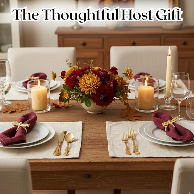 ALPHA Living HOME Napkin Rings, Napkin Ring Set of 12, Napkin Holders for Dining Table Settings Thanksgiving Metal Serviette Ring Rustic Table Décor for Weddings, Parties, and Everyday Use (Gold)