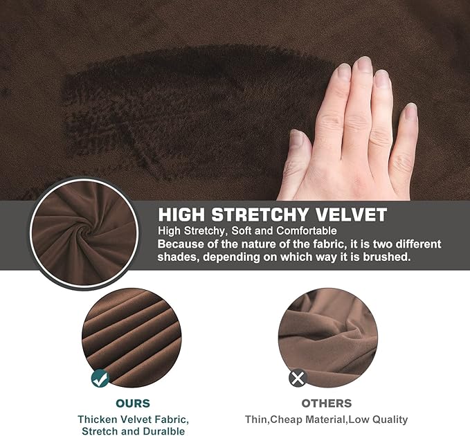 NeColorLife Ottoman Cover Velvet Storage Ottoman Slipcover Thick Stretchable Footrest Stool Covers with Elastic Band for Rectangle and Square Ottoman(Medium Size,Brown)