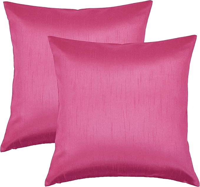 Aiking Home 24x24 Inches Faux Silk Square European Shams, Zipper Closure, Hot Pink (Set of 2)