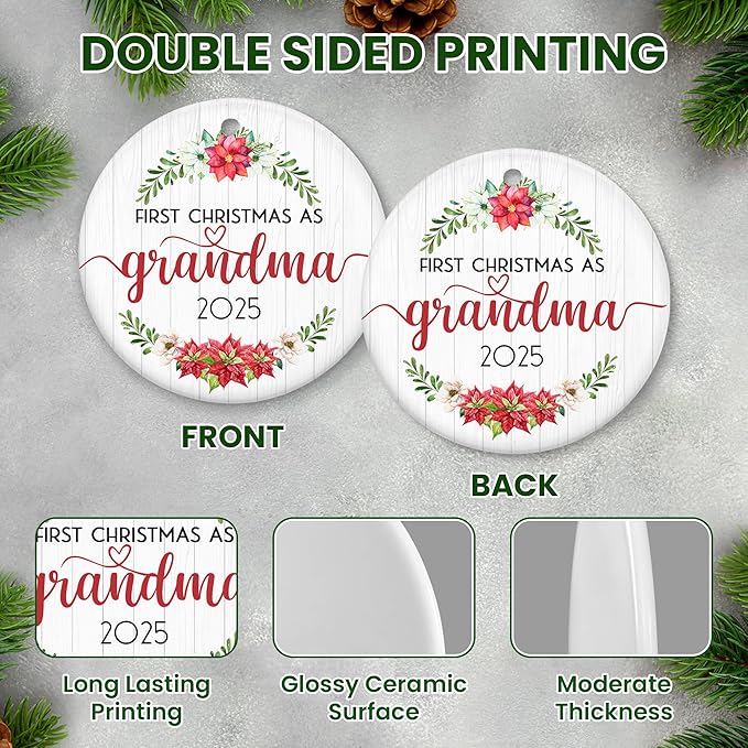 GEEMBI Christmas Grandma Gifts for Pregnancy Announcement - Ceramic Christmas Ornaments 2025 for Tree Decorations - First Time Grandma Gifts, Baby Announcement Gift for Grandmother