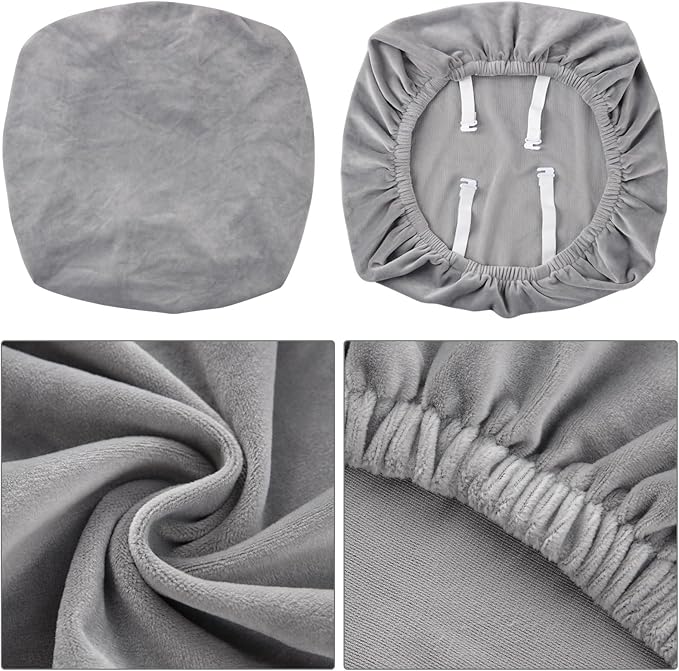 Fuloon Stretch Chair Seat Covers 4 PCS, Velvet Cushion Covers Washable Seat Cushion Slipcover Dining Room for Hotel, Ceremony, Banquet Wedding Party (Velvet Light-Grey, 4)