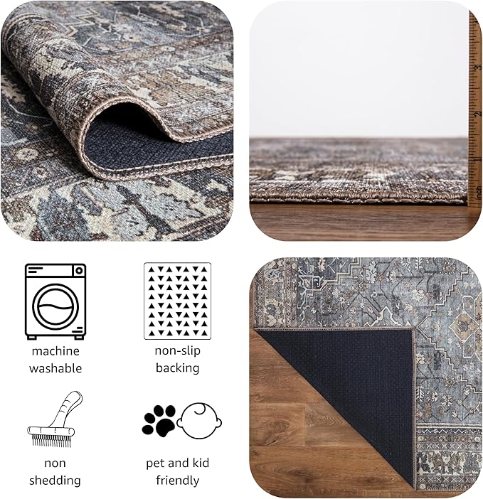 Keen Home Design 2x10 Rug - Machine Washable Runner Rug with Non-Slip Backing, Ideal for Hallway, Entryway, Kitchen, Laundry Room - Vintage, Easy Clean, Durable, Low Pile - (2'6" x 10')