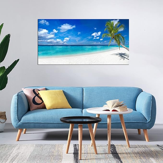 XXMWallArt FC2462 Seascape Wall Art Tropical Paradise Beach With White Sand and Coco Palms Canvas Wall Art Summer Beach Nature Pictures for Living Room Bedroom Home and Office Wall Decor