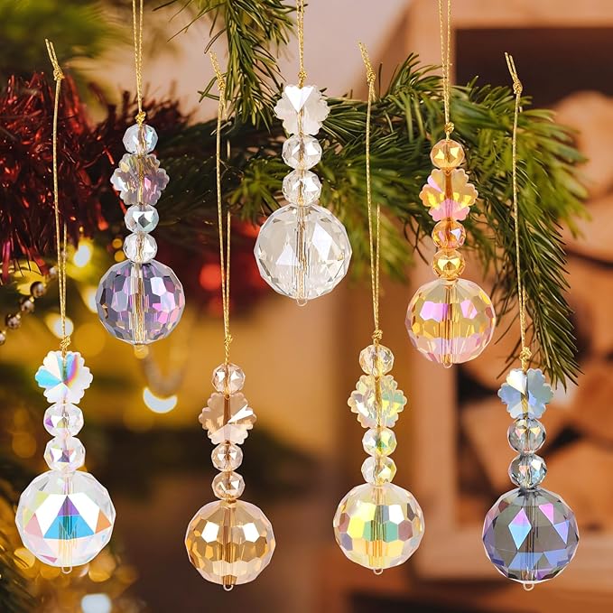 CCINEE Crystal Christmas Ball Ornaments, 12 Pcs Mini Iridescent Glass Prism Balls Drop Small Ornaments for Christmas Tree Wedding Party Home Decorations