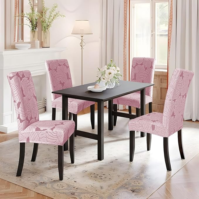 Chair Covers for Dining Room Chair Covers Set of 4 Stretch Spandex Kitchen Chair Protector Slipcover Removable Washable Dining Chair Covers for Home, Party, Ceremony, Banquet (Pink)