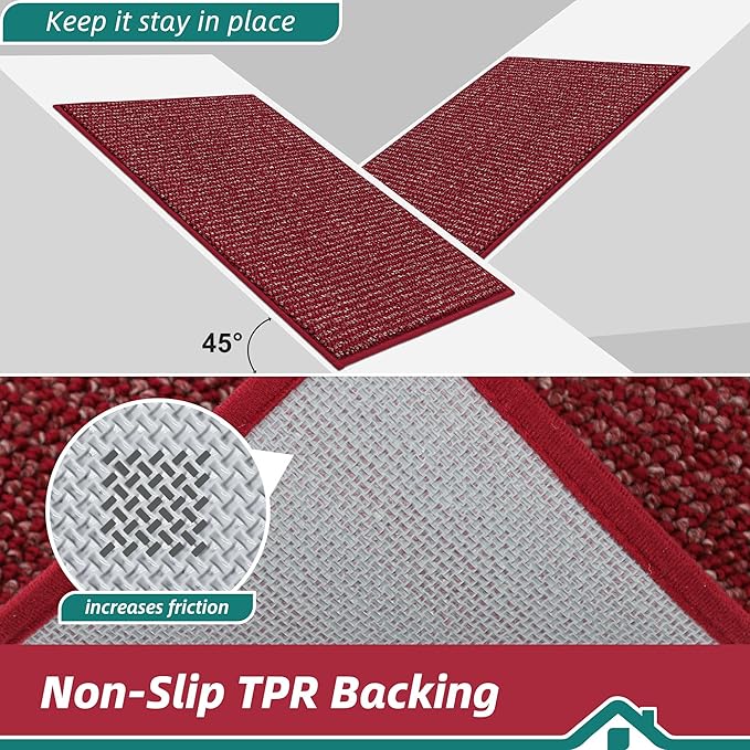 BEQHAUSE Dirt Trapper Door Mat 24" x 36", Non-Slip Washable Doormats Entrance Mat, Dirt Resistant and Absorbent Welcome Mat, Low Profile Floor Mats for Front Back Door and Entryway, Red